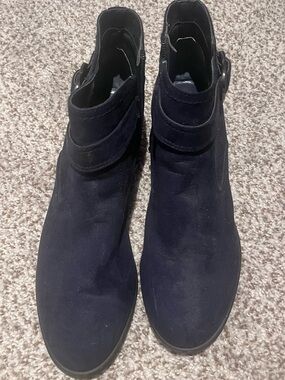 Women's Navy Suede Ankle Boot with Side Buckle